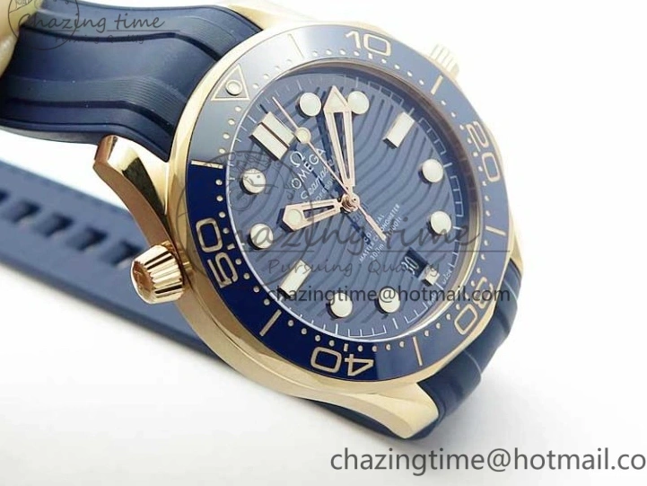 0322 2018 Seamaster Diver 300M RG Blue Ceramic VSF 1:1 Best Edition Blue Dial on Blue Rubber Strap A WeatherProof 7914